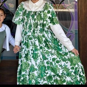 Floral Green Shirred Dress